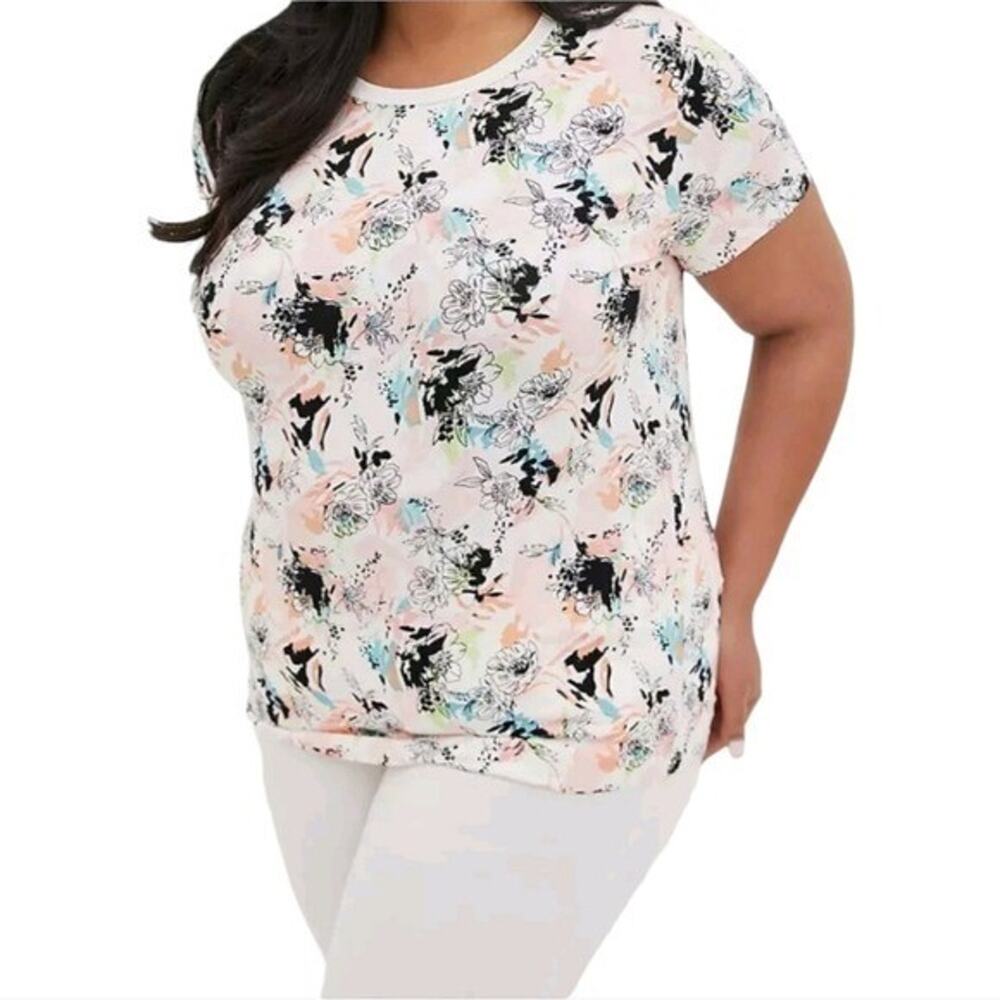 Torrid Super Soft Knits Pink Abstract Floral Short Sleeve Crew Neck Tee Top